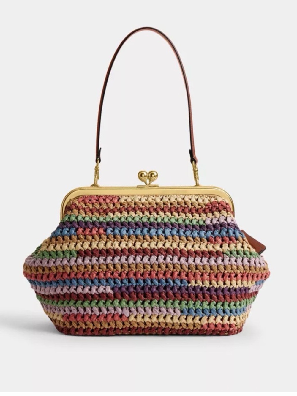 Brand New Coach Multicolor Woven straw Kiss-Lock 27
